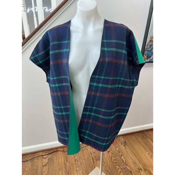 Piazza Sempione Wool Alpaca Fleece Oversized Cape Poncho Coat Plaid Size 42 - Picture 3 of 7